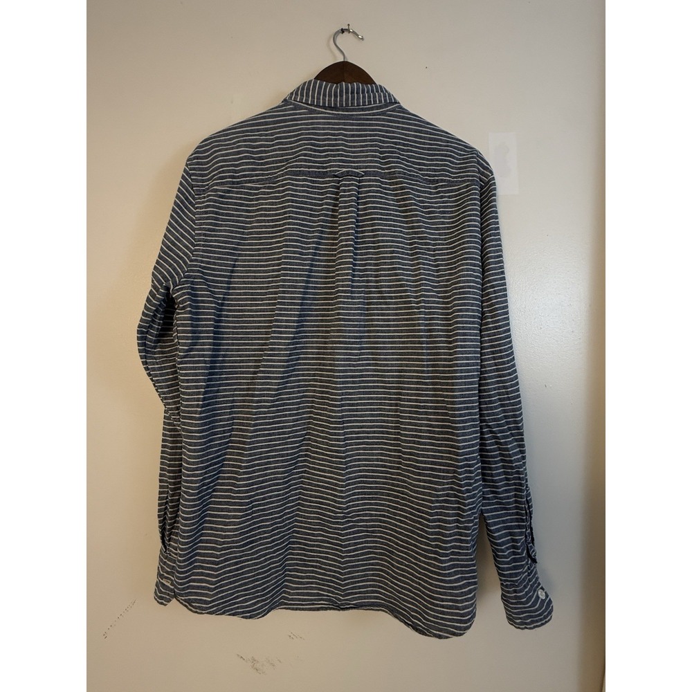 American Eagle Prep Fit Shirt Men's Large Blue White Striped Button Down Cotton - Picture 3 of 10